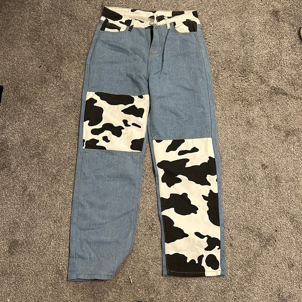 Cow print jeans